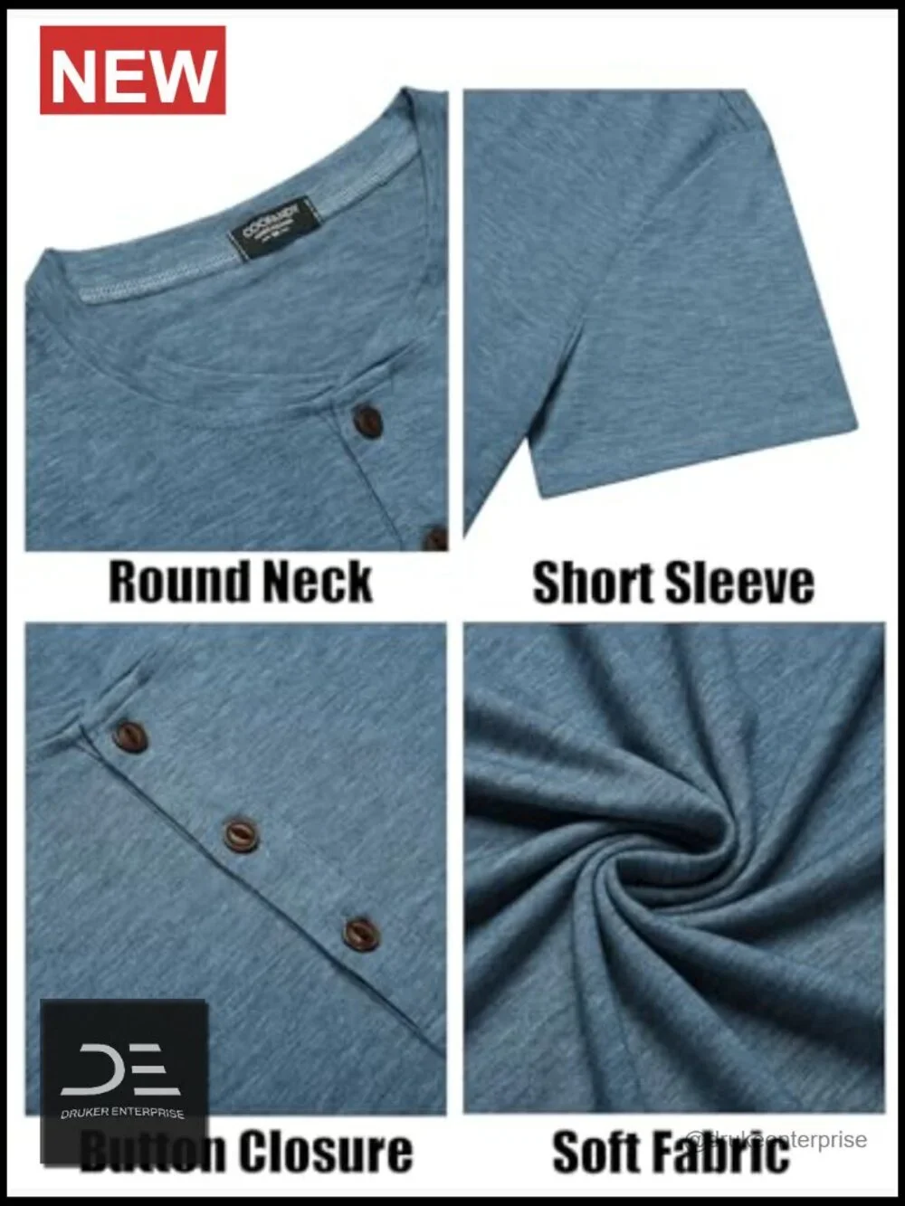 Men's Short Sleeve Henley Shirt Button Down Casual Tee Stretch Polyester
